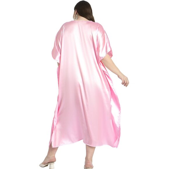 Gypsie Blu Women Summer Satin Embroidery Caftan Dress Beach Cover Up Maxi Dress - Picture 5 of 6